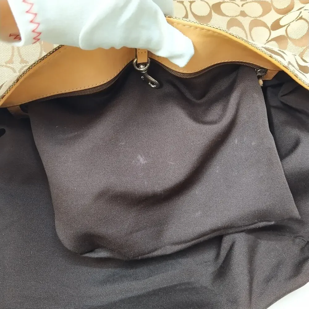 Coach Leatherware Signature Tan Brown Canvas Leather Trim Hobo Shoulder Bag